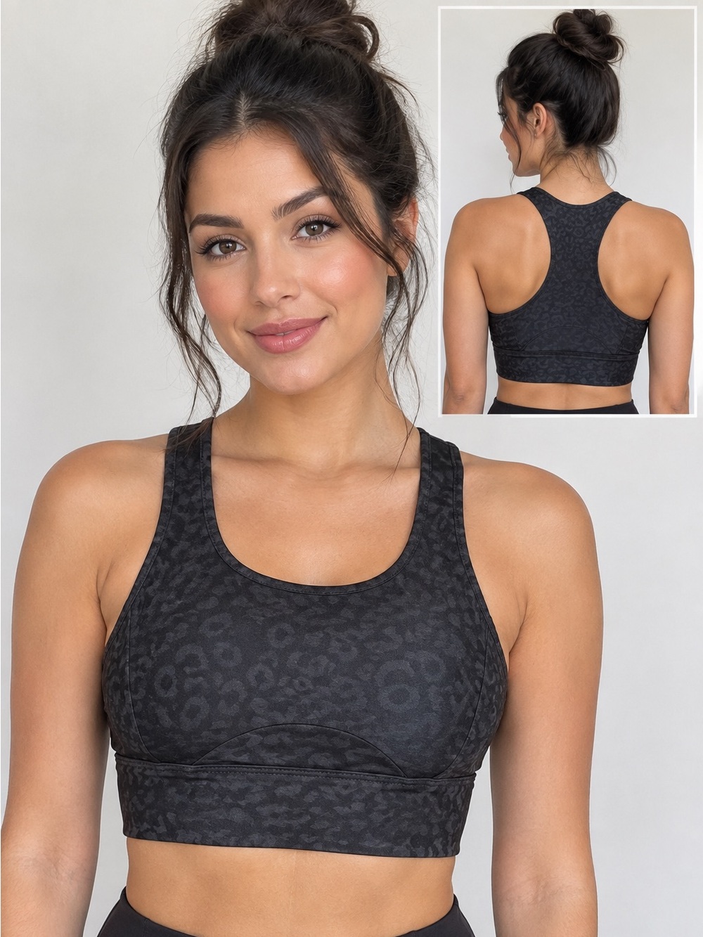 AllFenix Black Leopard-Print Cropped Sports Bra